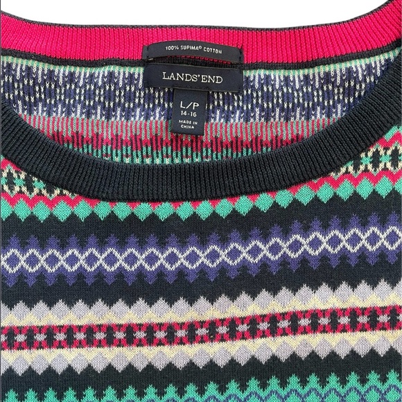 Lands' End Fair Isle cotton Sweater 3/4 sleeves - Picture 4 of 5